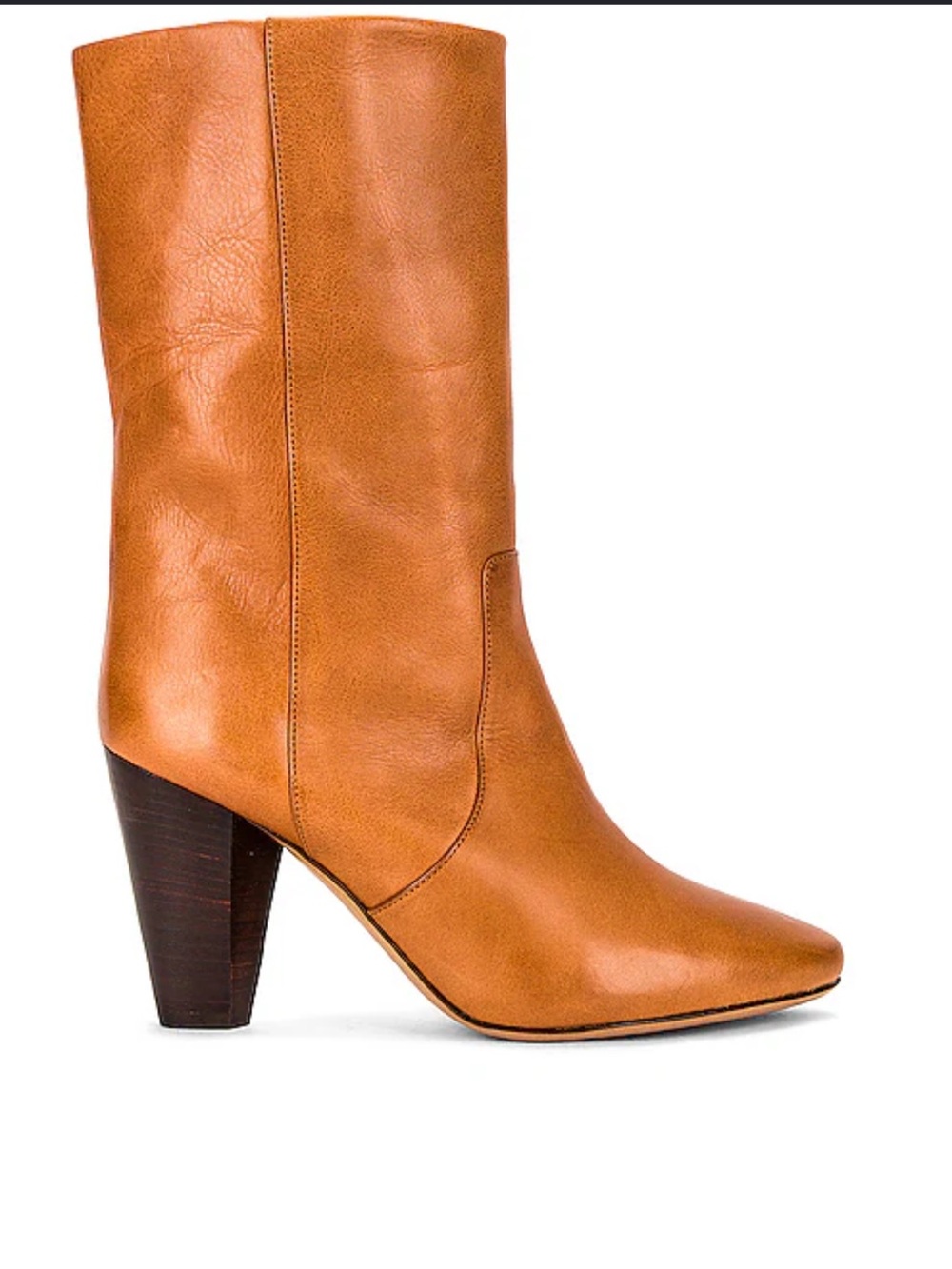 Isabel Marant Cognac Leather Mid-Calf Heeled Boot